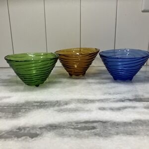 MyCo Multi-Color Footed Glass Bowls, Nut Dish Set of 3, Dessert Dishs, Dip Bowls